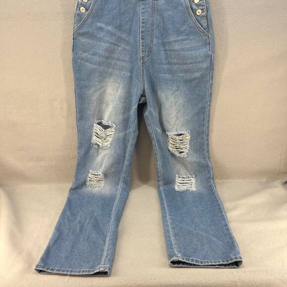 Misslook Bib Overalls Women's Size M Blue Distressed Adjustable Western Normcore - Picture 2 of 16
